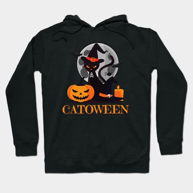 Catoween, cat halloween, happy halloween, cat lovers Hoodie by Lekrock Shop